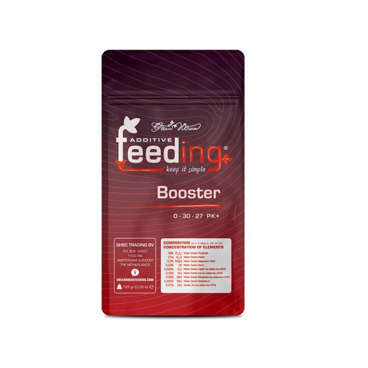 Green House Additive Feeding Booster 125g, 500g, 1kg oder 2,5kg  Green House Additive Feeding Booster hilft deinen Pflanzen ihr volles Potential auszuschöpfen. Durch die ausgewogene Mischung aus Phosphor, Kalium, Magnesium und Mikronährstoffen bilden deine Pflanzen besonders viele Blüten und Aromastoffe. In Kombination mit den Green House Feeding Düngern können mit einfacher Anwendung überzeugende Ergebnisse erzielt werden.