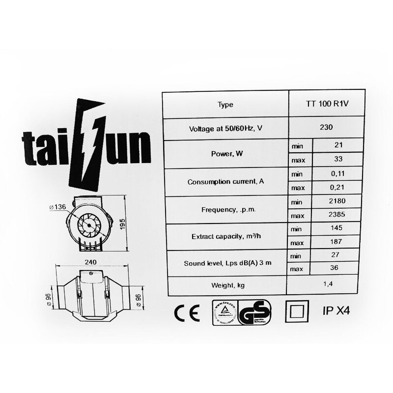 Taifun 2 Speed Inline Ventilator
